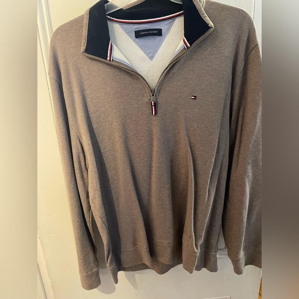 Tommy Hilfiger Men's Taupe Quarter-Zip Sweater | men’s XL